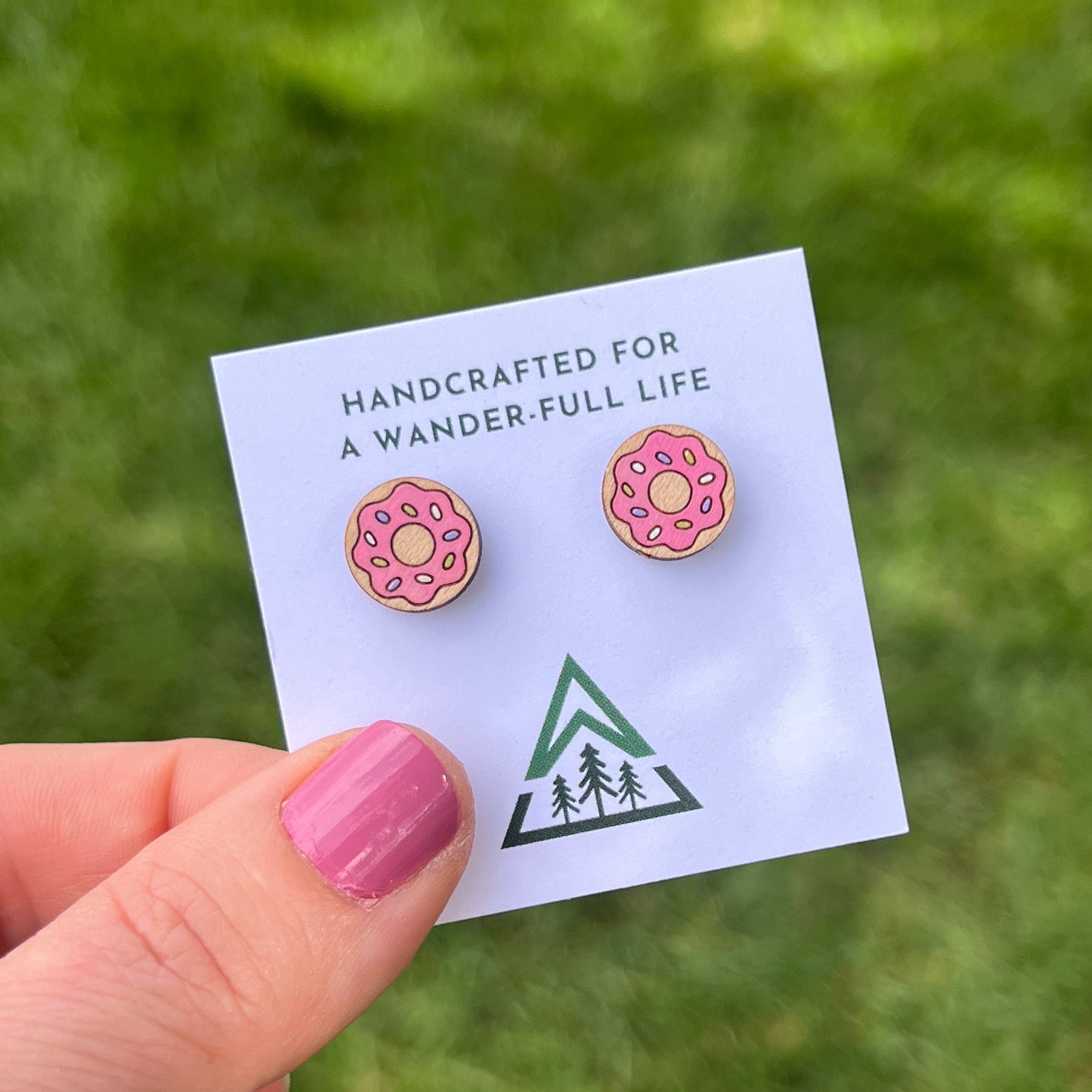 Coffee and Donut Handpainted wood stud earrings