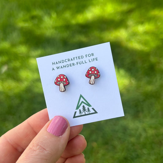 Mushroom and Trolls Handpainted wood stud earrings