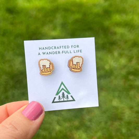 Beer and Pretzel Handpainted wood stud earrings