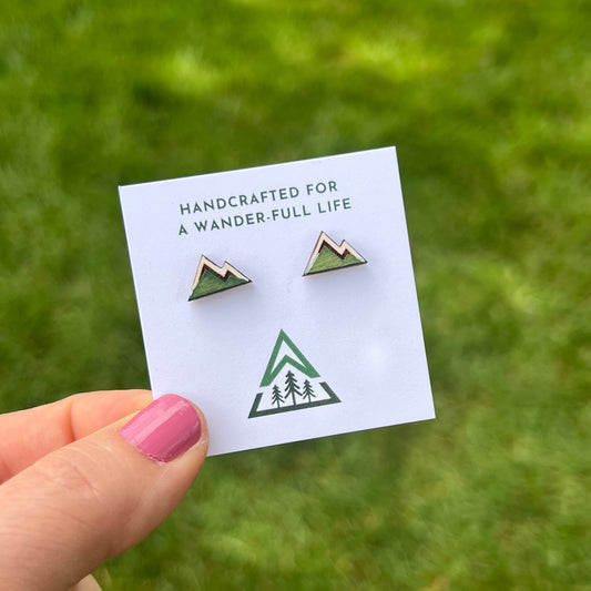 Trees and Mountains Handpainted wood stud earrings