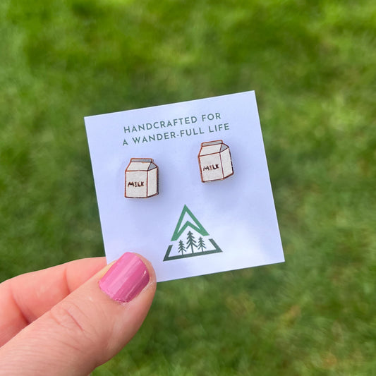 Milk and Cookies Handpainted wood stud earrings