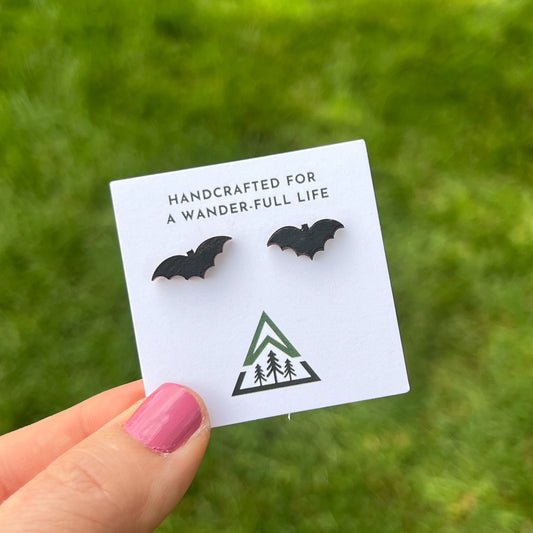 Bat Handpainted wood stud earrings