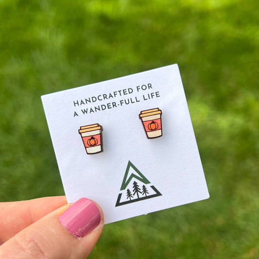 Pumpkin and Latte Handpainted wood stud earrings