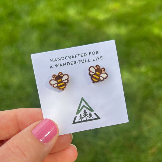 Bee and Honeycomb Handpainted wood stud earrings