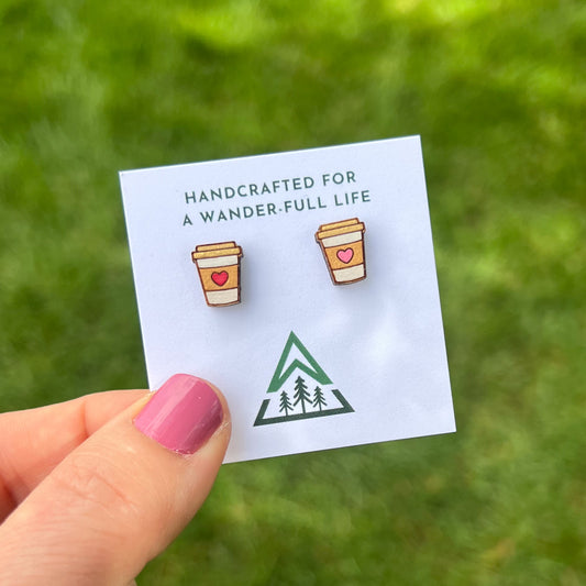 Coffee and Donut Handpainted wood stud earrings