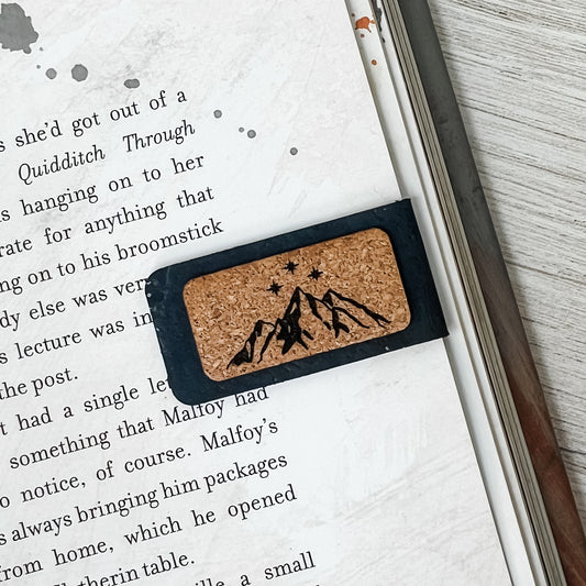 Mountain and Stars Magnetic Bookmark - Cork Fabric