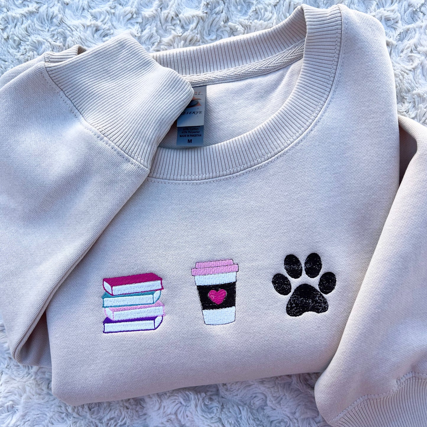 Books Coffee Pets Embroidered Sweatshirt Crewneck