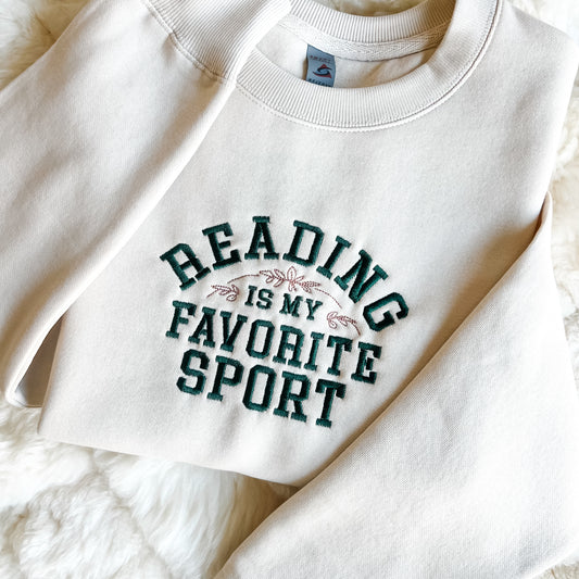 Favorite Sport is Reading Embroidered Sweatshirt Crewneck