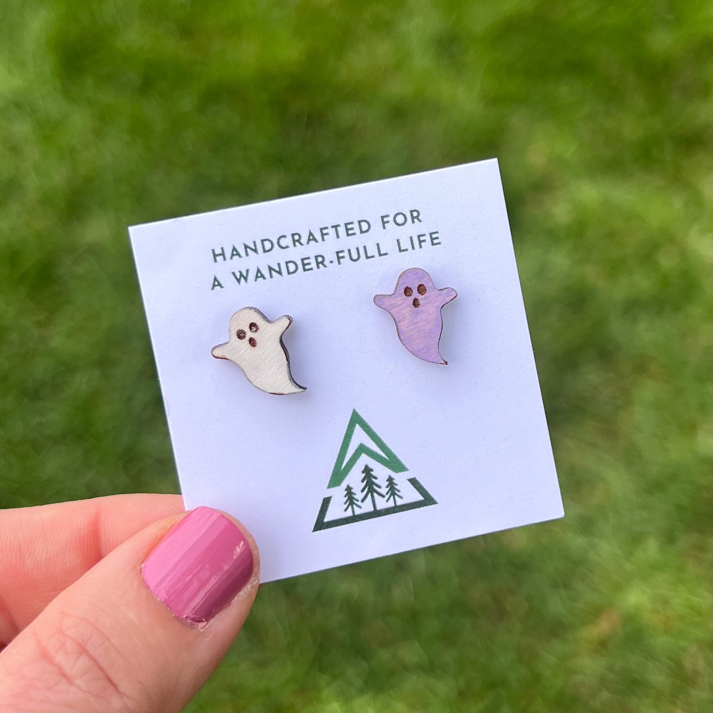 Ghost Handpainted wood stud earrings