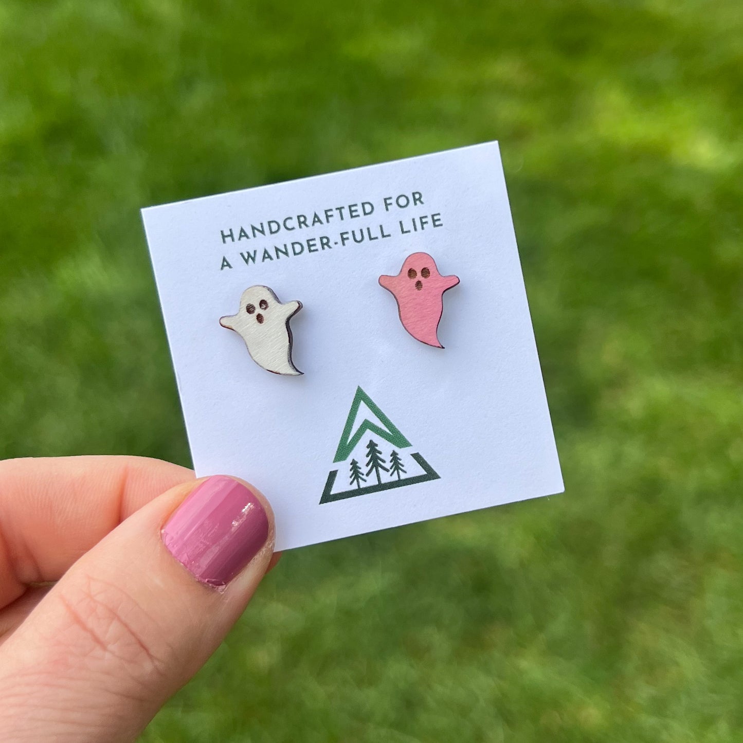 Ghost Handpainted wood stud earrings
