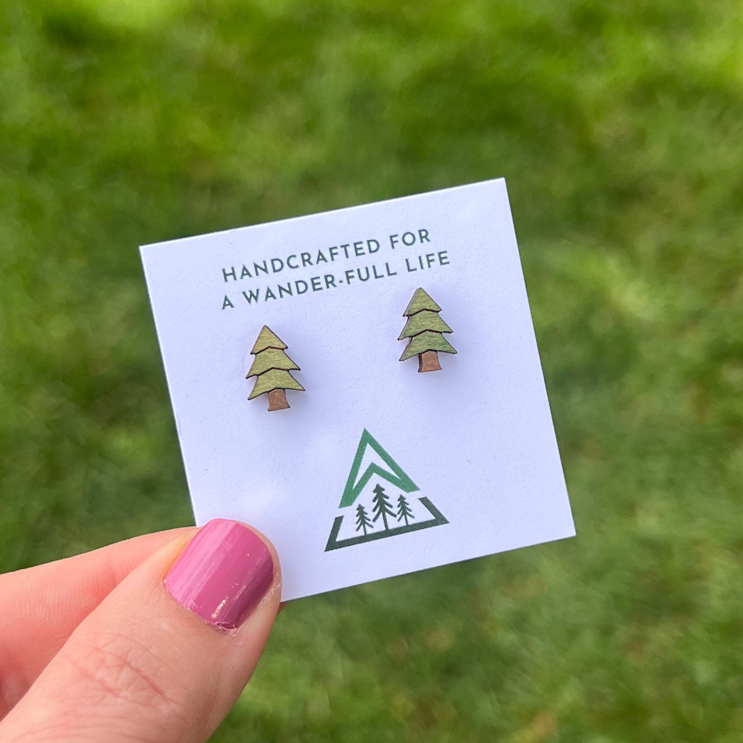 Trees and Mountains Handpainted wood stud earrings