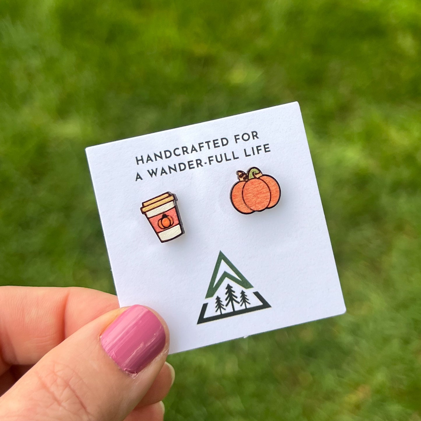 Pumpkin and Latte Handpainted wood stud earrings