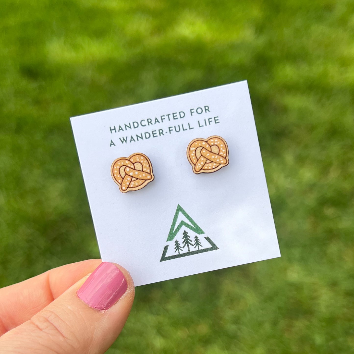 Beer and Pretzel Handpainted wood stud earrings