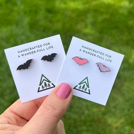 Bat Handpainted wood stud earrings