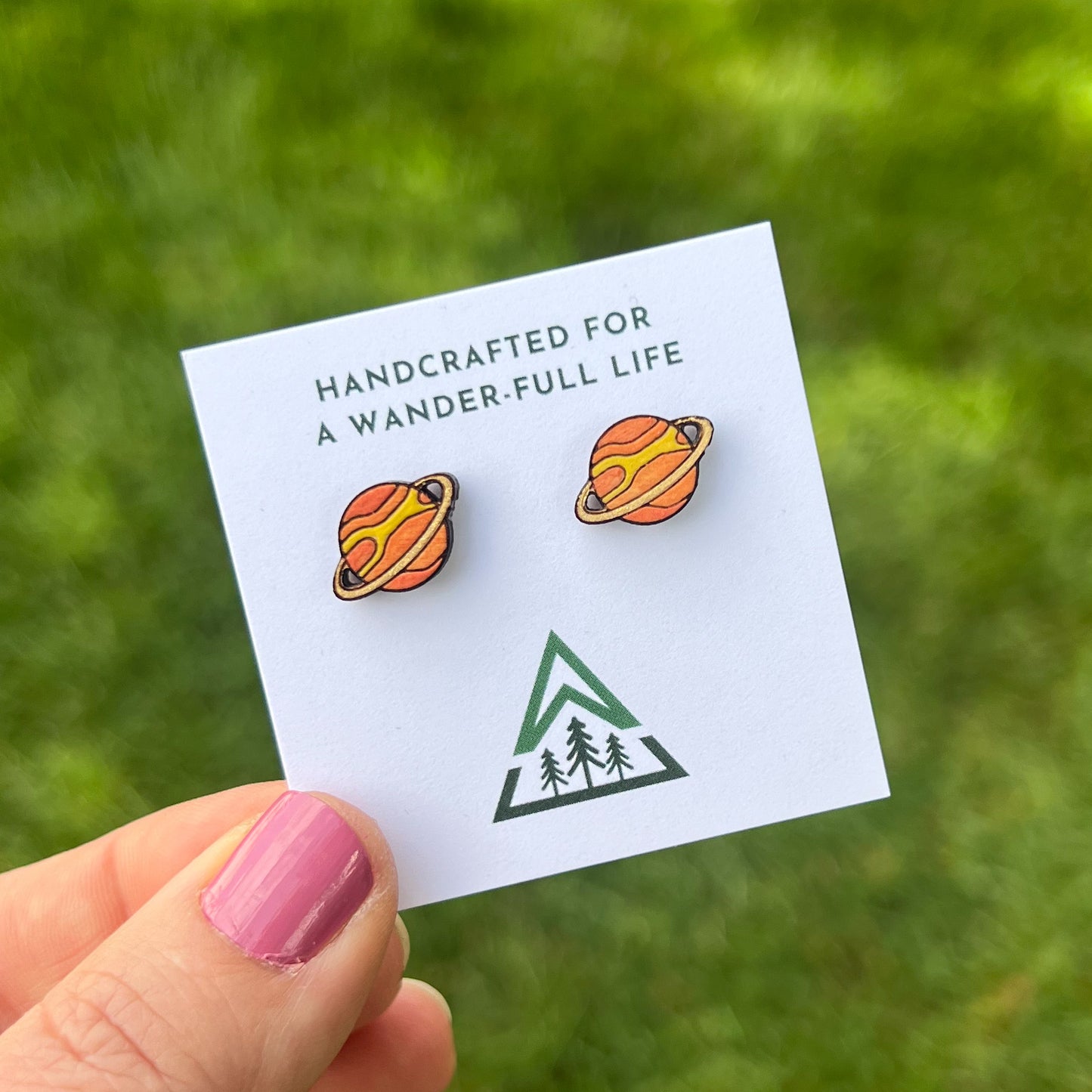 Planet and Rocket Handpainted wood stud earrings