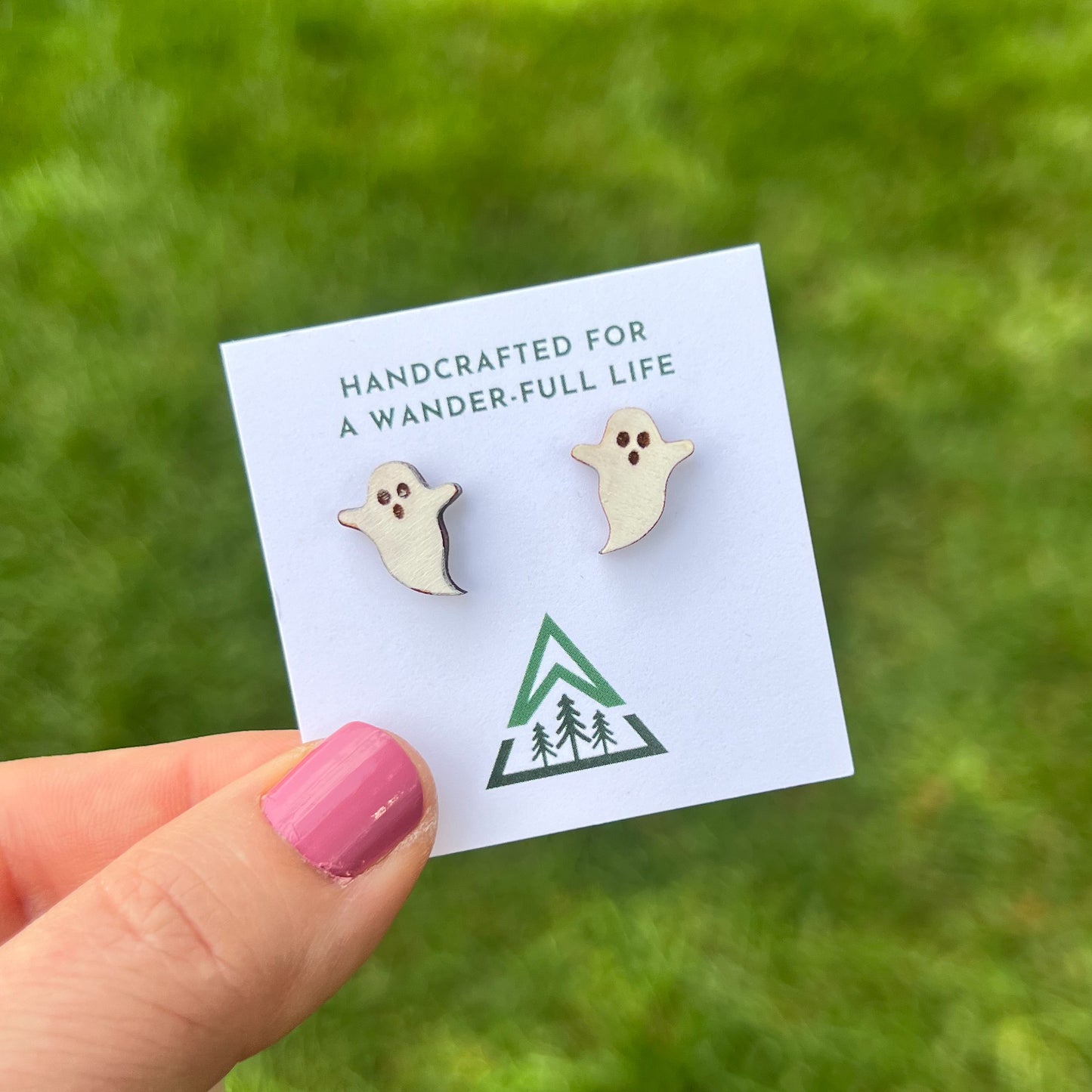 Ghost Handpainted wood stud earrings