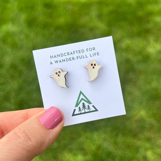 Ghost Handpainted wood stud earrings