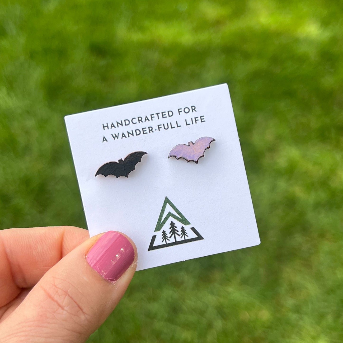 Bat Handpainted wood stud earrings