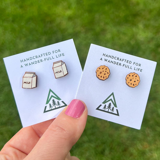 Milk and Cookies Handpainted wood stud earrings