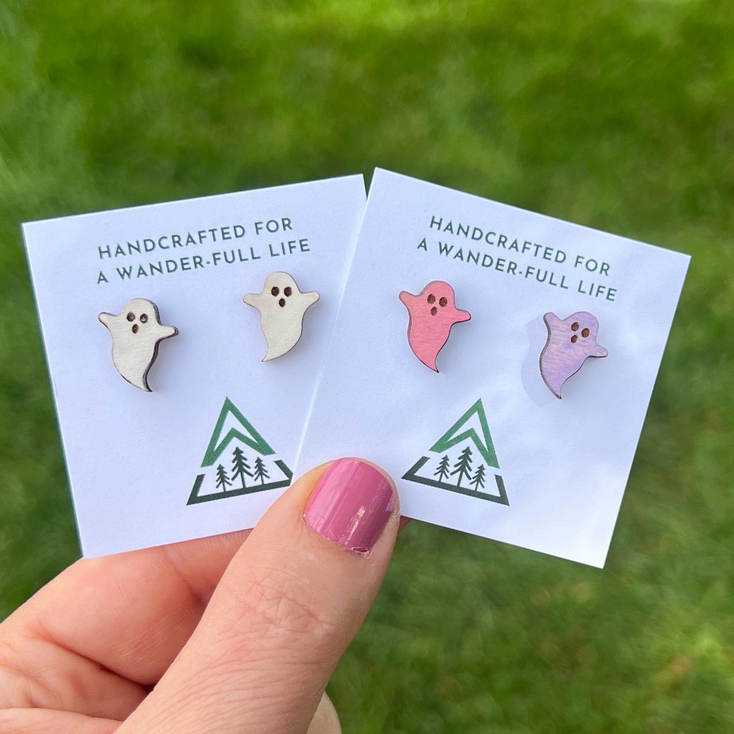Ghost Handpainted wood stud earrings