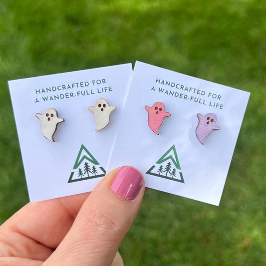Ghost Handpainted wood stud earrings