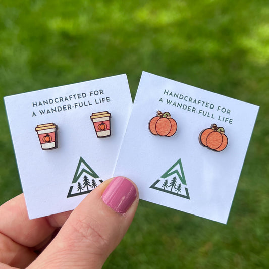 Pumpkin and Latte Handpainted wood stud earrings