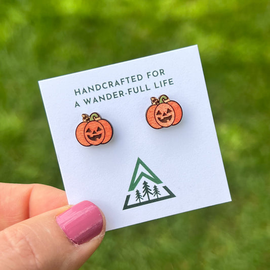Jack-o-Lantern Handpainted wood stud earrings