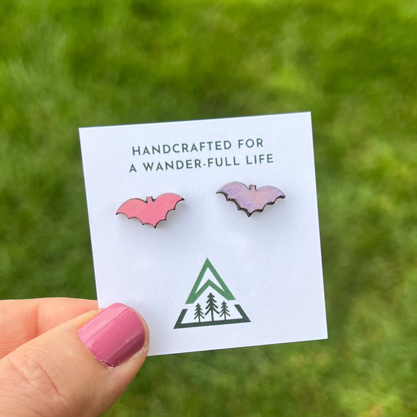 Bat Handpainted wood stud earrings