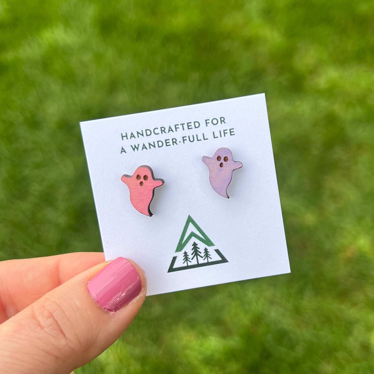 Ghost Handpainted wood stud earrings