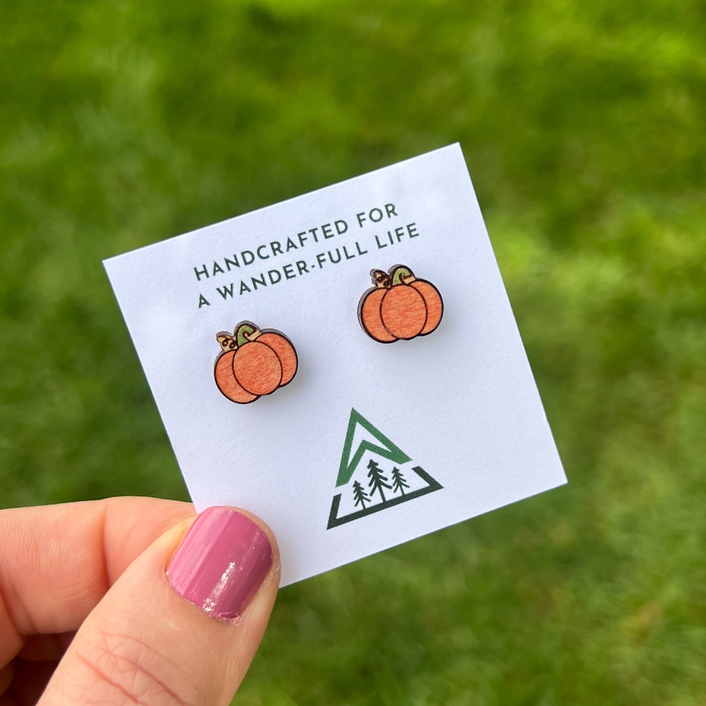 Pumpkin and Latte Handpainted wood stud earrings