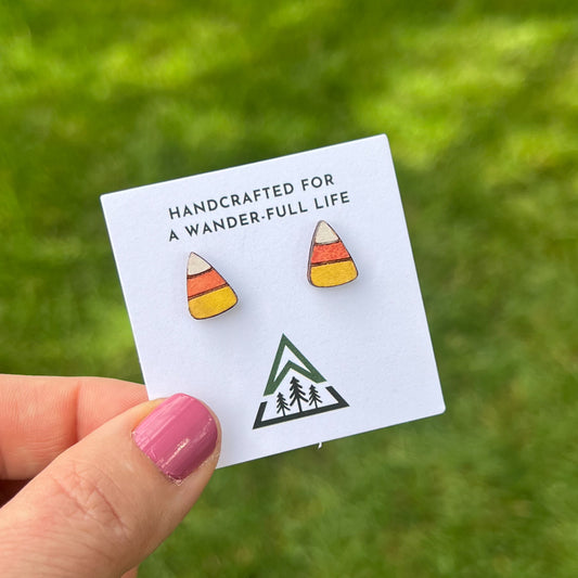 Candy Corn Handpainted wood stud earrings