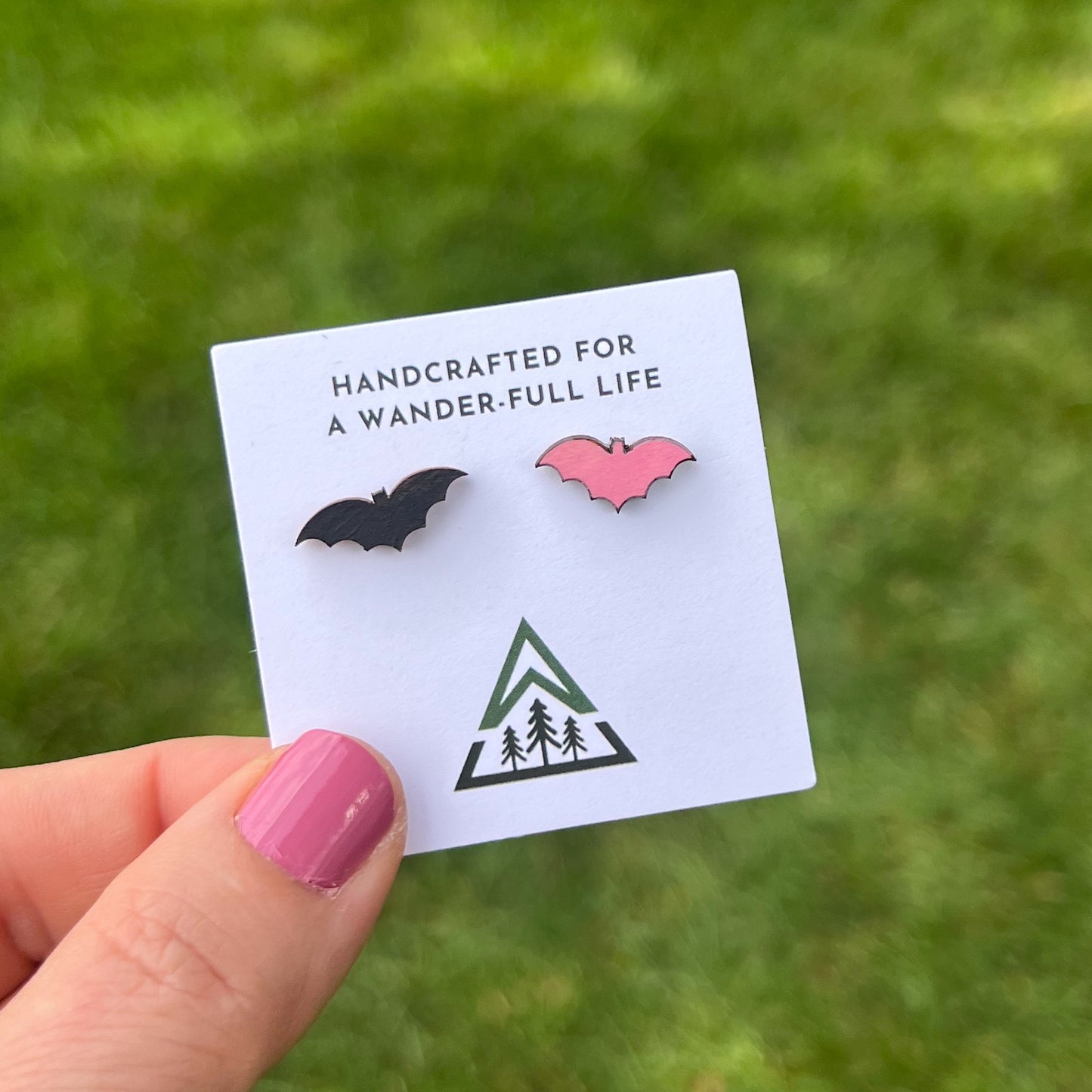 Bat Handpainted wood stud earrings